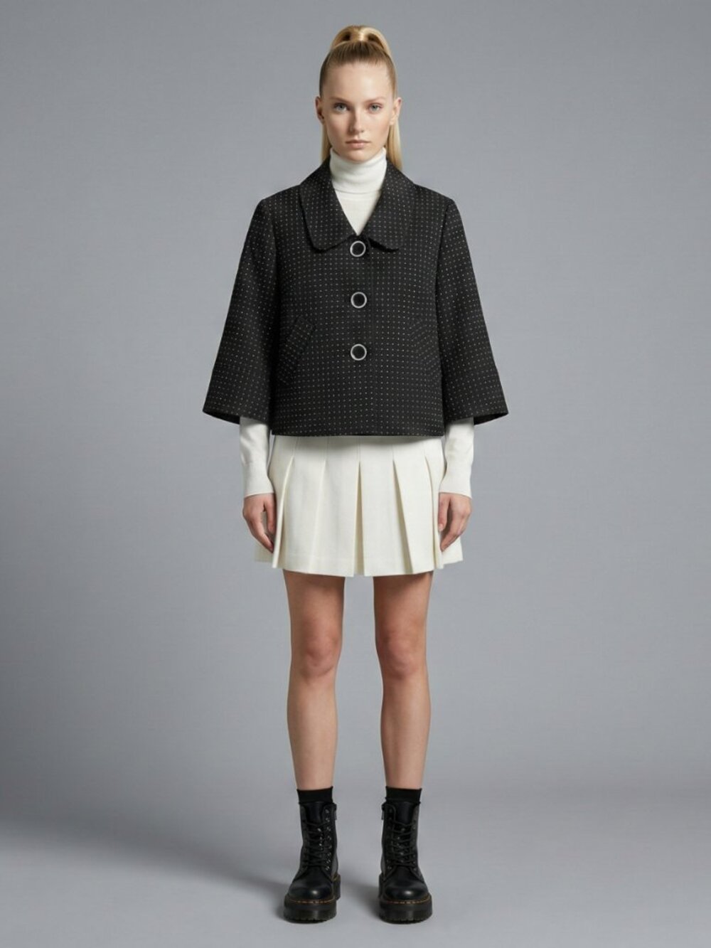 Black Polka Dot Cropped Jacket French Couture Style - Picture 8 of 9